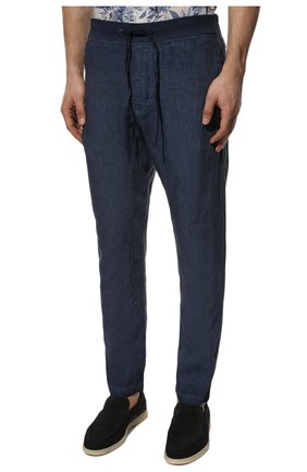 Мужские льняные брюки 120% LINO темно-синего цвета, арт. V0M2131/0253/S00 | Фото 3 (Длина (брюки, джинсы): Стандартные; Случай: Повседневный; Материал внешний: Лен; Стили: Кэжуэл)