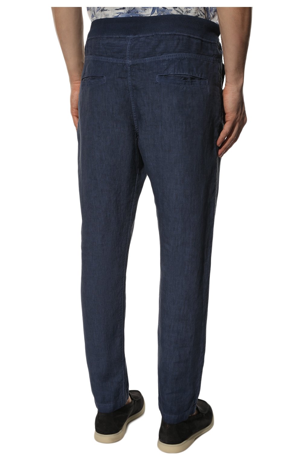 Мужские льняные брюки 120% LINO темно-синего цвета, арт. V0M2131/0253/S00 | Фото 4 (Длина (брюки, джинсы): Стандартные; Случай: Повседневный; Материал внешний: Лен; Стили: Кэжуэл)