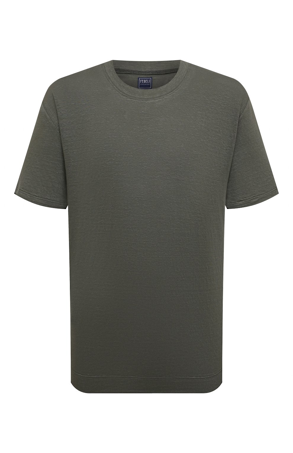 Мужская льняная футболка FEDELI хаки цвета, арт. 5UED0151 | Фото 1 (Принт: Без принта; Рукава: Короткие; Длина (для топов): Стандартные; Материал внешний: Лен; Стили: Кэжуэл)