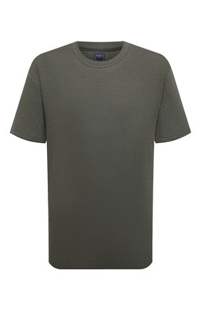 Мужская льняная футболка FEDELI хаки цвета, арт. 5UED0151 | Фото 1 (Рукава: Короткие; Длина (для топов): Стандартные; Материал внешний: Лен; Принт: Без принта; Стили: Кэжуэл)