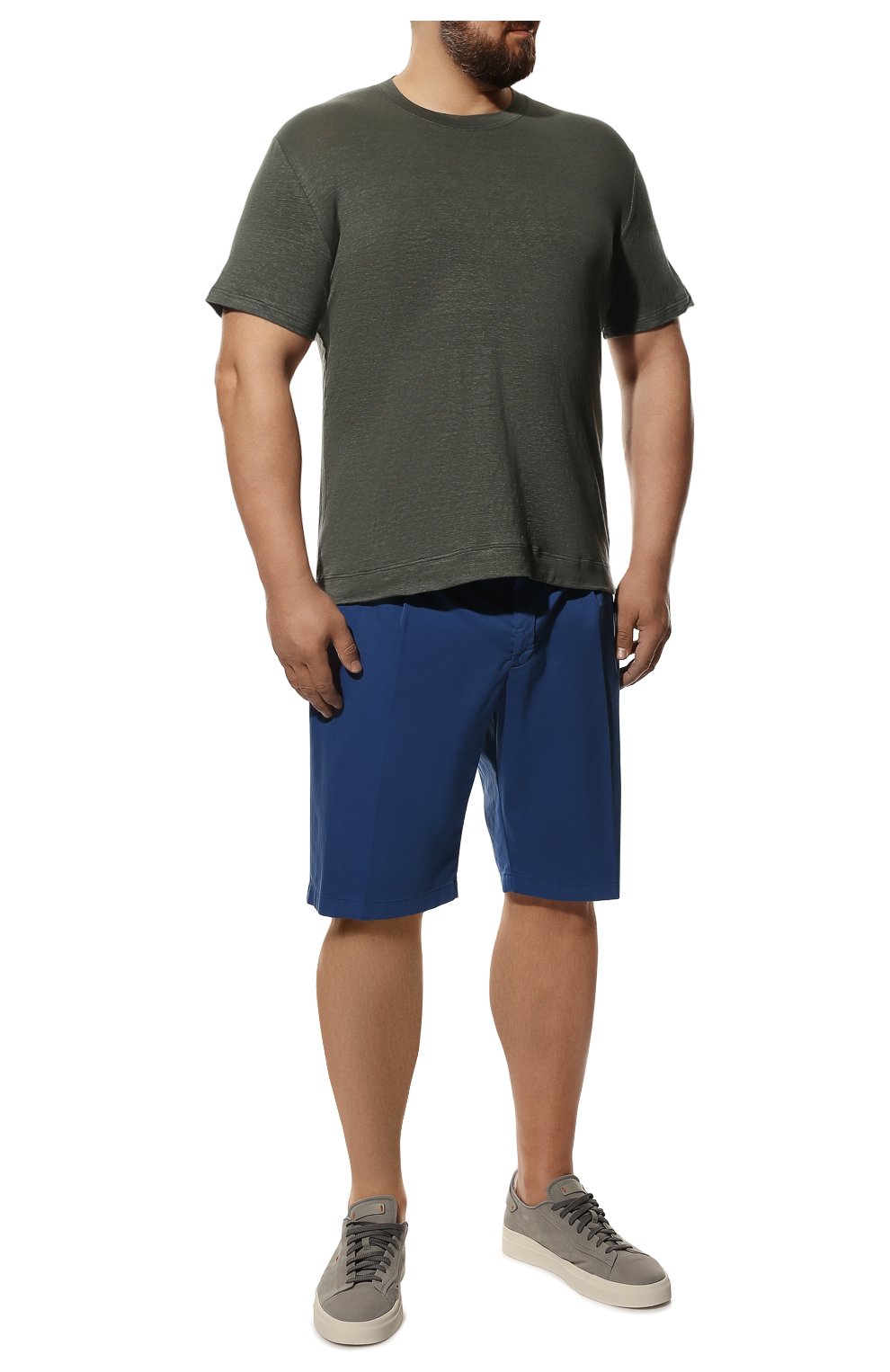 Мужская льняная футболка FEDELI хаки цвета, арт. 5UED0151 | Фото 2 (Принт: Без принта; Рукава: Короткие; Длина (для топов): Стандартные; Материал внешний: Лен; Стили: Кэжуэл)
