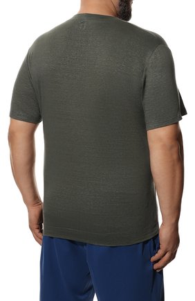 Мужская льняная футболка FEDELI хаки цвета, арт. 5UED0151 | Фото 4 (Принт: Без принта; Рукава: Короткие; Длина (для топов): Стандартные; Материал внешний: Лен; Стили: Кэжуэл)