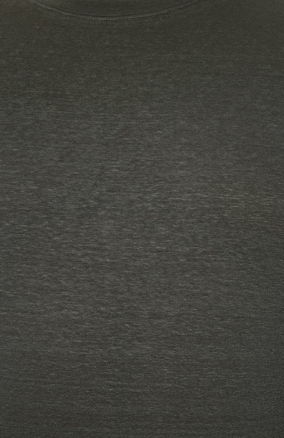 Мужская льняная футболка FEDELI хаки цвета, арт. 5UED0151 | Фото 5 (Принт: Без принта; Рукава: Короткие; Длина (для топов): Стандартные; Материал внешний: Лен; Стили: Кэжуэл)