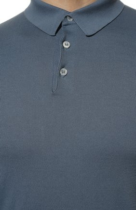 Мужское хлопковое поло FEDELI тёмно-голубого цвета, арт. 5UED5911 | Фото 5 (Застежка: Пуговицы; Рукава: Длинные; Длина (для топов): Стандартные; Кросс-КТ: Трикотаж; Материал внешний: Хлопок; Стили: Кэжуэл)