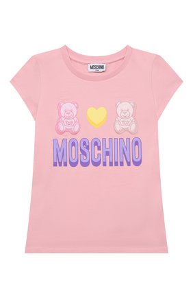 Детская хлопковая футболка MOSCHINO светло-розового цвета по цене 12700 руб., арт. HCM042/LBA00/4A-8A | Фото 1 Детская хлопковая футболка MOSCHINO светло-розового цвета, арт. HCM042/LBA00/4A-8A | Фото 1 (Рукава: Короткие; Материал внешний: Хлопок; Девочки Кросс-КТ: футболка-одежда; Ростовка одежда: 4 года | 104 см, 5 лет | 110 см, 6 лет | 116 см, 8 лет | 128 см)