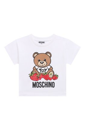 Детская хлопковая футболка MOSCHINO белого цвета по цене 9875 руб., арт. HDM04E/LBA00/4A-8A | Фото 1 Детская хлопковая футболка MOSCHINO белого цвета, арт. HDM04E/LBA00/4A-8A | Фото 1 (Рукава: Короткие; Материал внешний: Хлопок; Девочки Кросс-КТ: футболка-одежда; Ростовка одежда: 4 года | 104 см, 5 лет | 110 см, 6 лет | 116 см, 8 лет | 128 см)