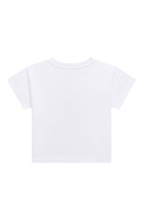 Детская хлопковая футболка MOSCHINO белого цвета, арт. HDM04E/LBA00/4A-8A | Фото 2 (Рукава: Короткие; Материал внешний: Хлопок; Девочки Кросс-КТ: футболка-одежда; Ростовка одежда: 4 года | 104 см, 5 лет | 110 см, 6 лет | 116 см, 8 лет | 128 см)