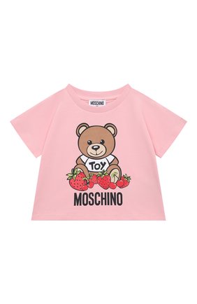 Детская хлопковая футболка MOSCHINO светло-розового цвета по цене 9875 руб., арт. HDM04E/LBA00/4A-8A | Фото 1 Детская хлопковая футболка MOSCHINO светло-розового цвета, арт. HDM04E/LBA00/4A-8A | Фото 1 (Рукава: Короткие; Материал внешний: Хлопок; Девочки Кросс-КТ: футболка-одежда; Ростовка одежда: 4 года | 104 см, 5 лет | 110 см, 6 лет | 116 см, 8 лет | 128 см)