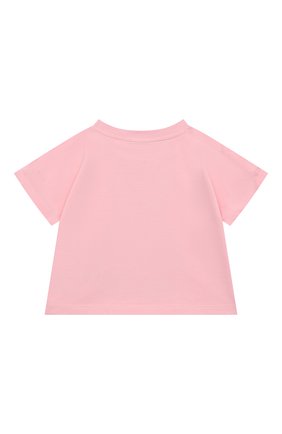 Детская хлопковая футболка MOSCHINO светло-розового цвета, арт. HDM04E/LBA00/4A-8A | Фото 2 (Рукава: Короткие; Материал внешний: Хлопок; Девочки Кросс-КТ: футболка-одежда; Ростовка одежда: 4 года | 104 см, 5 лет | 110 см, 6 лет | 116 см, 8 лет | 128 см)