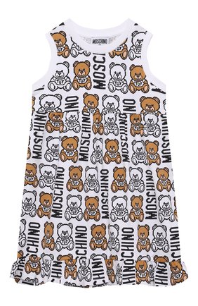 Детское хлопковое платье MOSCHINO белого цвета по цене 14900 руб., арт. HDV0BI/LBB89/4A-8A | Фото 1 Детское хлопковое платье MOSCHINO белого цвета, арт. HDV0BI/LBB89/4A-8A | Фото 1 (Материал внешний: Хлопок; Рукава: Короткие; Девочки Кросс-КТ: Платье-одежда; Случай: Повседневный; Ростовка одежда: 4 года | 104 см, 5 лет | 110 см, 6 лет | 116 см, 8 лет | 128 см)