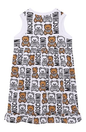 Детское хлопковое платье MOSCHINO белого цвета по цене 14900 руб., арт. HDV0BI/LBB89/4A-8A | Фото 2 Детское хлопковое платье MOSCHINO белого цвета, арт. HDV0BI/LBB89/4A-8A | Фото 2 (Материал внешний: Хлопок; Рукава: Короткие; Девочки Кросс-КТ: Платье-одежда; Случай: Повседневный; Ростовка одежда: 4 года | 104 см, 5 лет | 110 см, 6 лет | 116 см, 8 лет | 128 см)