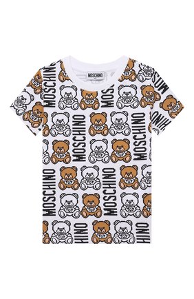 Детская хлопковая футболка MOSCHINO белого цвета по цене 9285 руб., арт. HUM03P/LBB89/4A-8A | Фото 1 Детская хлопковая футболка MOSCHINO белого цвета, арт. HUM03P/LBB89/4A-8A | Фото 1 (Рукава: Короткие; Материал внешний: Хлопок; Мальчики Кросс-КТ: Футболка-одежда)