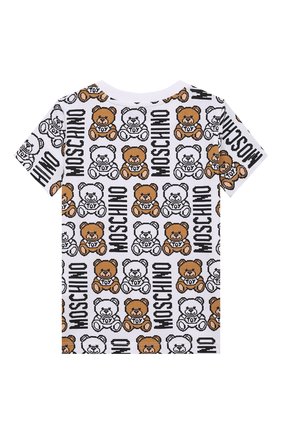 Детская хлопковая футболка MOSCHINO белого цвета по цене 9285 руб., арт. HUM03P/LBB89/4A-8A | Фото 2 Детская хлопковая футболка MOSCHINO белого цвета, арт. HUM03P/LBB89/4A-8A | Фото 2 (Рукава: Короткие; Материал внешний: Хлопок; Мальчики Кросс-КТ: Футболка-одежда)