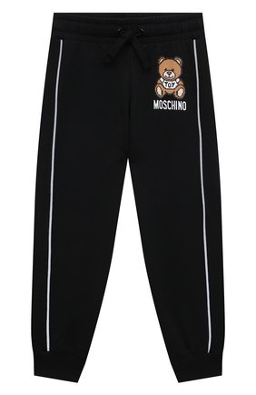 Детские хлопковые джоггеры MOSCHINO черного цвета по цене 17300 руб., арт. HUP054/LDA13/4A-8A | Фото 1 Детские хлопковые джоггеры MOSCHINO черного цвета, арт. HUP054/LDA13/4A-8A | Фото 1 (Материал внешний: Хлопок; Девочки Кросс-КТ: Джоггеры-одежда; Ростовка одежда: 4 года | 104 см, 5 лет | 110 см, 6 лет | 116 см, 8 лет | 128 см)