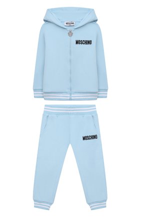 Детский комплект из толстовки и брюк MOSCHINO голубого цвета по цене 27400 руб., арт. MUK03F/LCA34 | Фото 1 Детский комплект из толстовки и брюк MOSCHINO голубого цвета, арт. MUK03F/LCA34 | Фото 1 (Кросс-КТ НВ: Костюм)