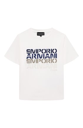 Детская футболка EMPORIO ARMANI белого цвета, арт. 3L4TCB/1JUVZ | Фото 1 (Материал внешний: Хлопок, Растительное волокно, Лиоцелл; Рукава: Короткие)