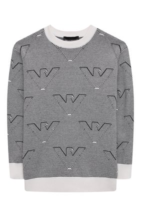 Детский хлопковый пуловер EMPORIO ARMANI белого цвета, арт. 3L4M54/4MGJZ | Фото 1 (Материал внешний: Хлопок; Рукава: Длинные; Мальчики Кросс-КТ: Пуловер-одежда)