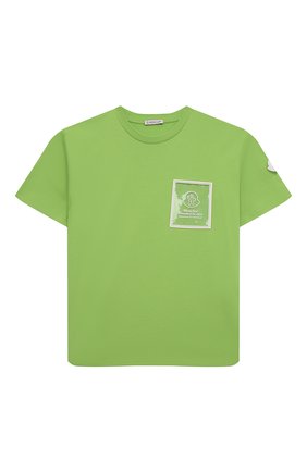 Детская хлопковая футболка MONCLER зеленого цвета, арт. H1-954-8C000-21-83907/12-14A | Фото 1 (Материал внешний: Хлопок; Рукава: Короткие)