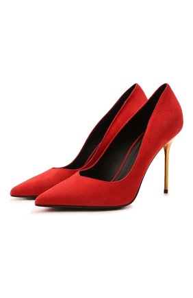 Женские замшевые туфли ruby BALMAIN красного цвета, арт. XN0UA517/LCMK | Фото 1 (Материал внутренний: Натуральная кожа; Материал внешний: Кожа, Замша; Каблук тип: Шпилька; Каблук высота: Высокий)