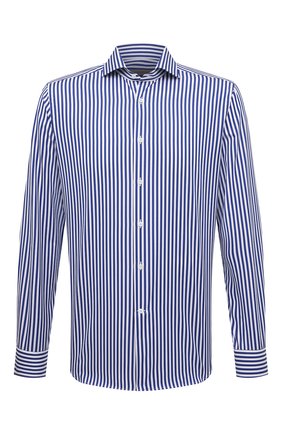 Мужская хлопковая рубашка CORNELIANI синего цвета по цене 26900 руб., арт. 89P002-2111315/00 | Фото 1 Мужская хлопковая рубашка CORNELIANI синего цвета, арт. 89P002-2111315/00 | Фото 1 (Длина (для топов): Стандартные; Рукава: Длинные; Материал внешний: Хлопок; Случай: Повседневный; Воротник: Акула; Манжеты: На пуговицах; Рубашки М: Slim Fit; Принт: Полоска; Стили: Кэжуэл)