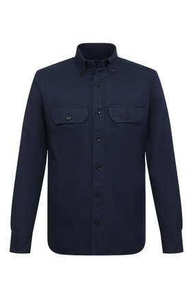 Мужская хлопковая рубашка TOM FORD темно-синего цвета по цене 47100 руб., арт. 3FT241/94UDAN | Фото 1 Мужская хлопковая рубашка TOM FORD темно-синего цвета, арт. 3FT241/94UDAN | Фото 1 (Материал внешний: Хлопок; Рукава: Длинные; Длина (для топов): Стандартные; Случай: Повседневный; Воротник: Button down; Манжеты: На пуговицах; Рубашки М: Slim Fit; Принт: Однотонные; Стили: Кэжуэл)