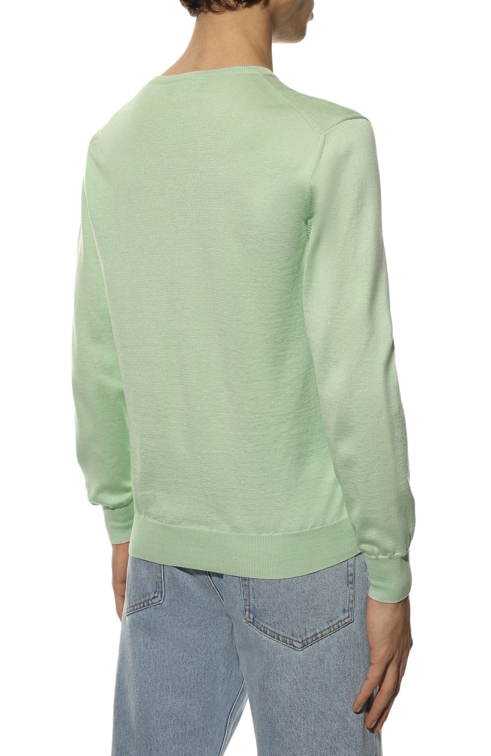 Мужской пуловер из шелка и хлопка GRAN SASSO светло-зеленого цвета, арт. 43115/16290 | Фото 4 (Материал внешний: Шелк, Хлопок; Рукава: Длинные; Принт: Без принта; Длина (для топов): Стандартные; Вырез: V-образный; Мужское Кросс-КТ: Пуловеры; Стили: Кэжуэл)