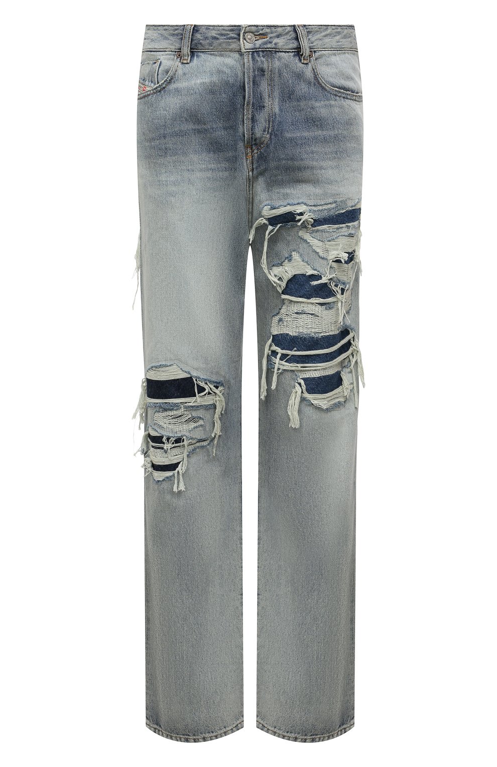 Мужские джинсы DIESEL голубого цвета, арт. A03588/09C90 | Фото 1 (Силуэт М (брюки): Широкие; Кросс-КТ: Деним; Длина (брюки, джинсы): Стандартные; Стили: Гранж; Материал внешний: Хлопок, Деним; Детали: Потертости)
