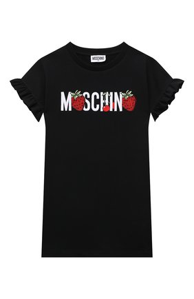 Детское хлопковое платье MOSCHINO черного цвета по цене 19650 руб., арт. HBV07H/LDA00/4A-8A | Фото 1 Детское хлопковое платье MOSCHINO черного цвета, арт. HBV07H/LDA00/4A-8A | Фото 1 (Рукава: Короткие; Материал внешний: Хлопок; Девочки Кросс-КТ: Платье-одежда; Случай: Повседневный; Ростовка одежда: 5 лет | 110 см, 6 лет | 116 см, 8 лет | 128 см)