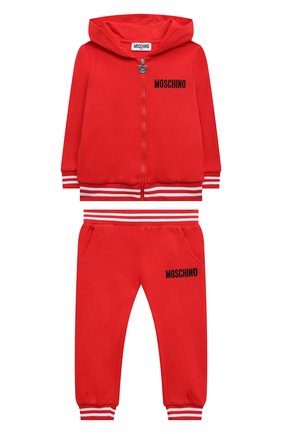 Детский комплект из толстовки и брюк MOSCHINO красного цвета по цене 27400 руб., арт. MUK03F/LCA34 | Фото 1 Детский комплект из толстовки и брюк MOSCHINO красного цвета, арт. MUK03F/LCA34 | Фото 1 (Кросс-КТ НВ: Костюм)