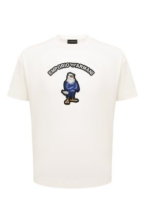 Мужская хлопковая футболка EMPORIO ARMANI кремвого цвета, арт. 3L1T6A/1JWZZ | Фото 1 (Материал внешний: Хлопок; Рукава: Короткие; Длина (для топов): Стандартные; Принт: С принтом; Стили: Кэжуэл)