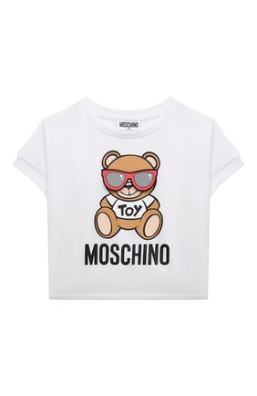 Детская хлопковая футболка MOSCHINO белого цвета по цене 11500 руб., арт. HDM04F/LBA10/4A-8A | Фото 1 Детская хлопковая футболка MOSCHINO белого цвета, арт. HDM04F/LBA10/4A-8A | Фото 1 (Рукава: Короткие; Материал внешний: Хлопок; Ростовка одежда: 4 года | 104 см, 5 лет | 110 см, 6 лет | 116 см, 8 лет | 128 см)