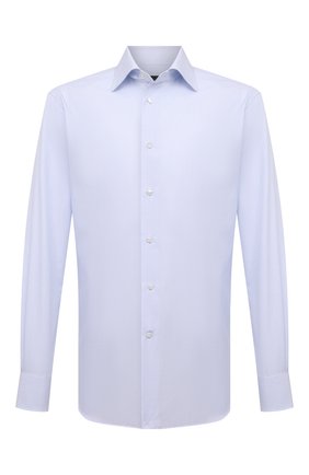 Мужская хлопковая сорочка ERMENEGILDO ZEGNA голубого цвета по цене 52350 руб., арт. 301504/9RS0GS | Фото 1 Мужская хлопковая сорочка ERMENEGILDO ZEGNA голубого цвета, арт. 301504/9RS0GS | Фото 1 (Длина (для топов): Стандартные; Рукава: Длинные; Материал внешний: Хлопок; Случай: Формальный; Принт: Клетка; Воротник: Акула; Рубашки М: Slim Fit; Стили: Классический)