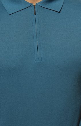 Мужское шерстяное поло LORO PIANA бирюзового цвета, арт. FAI6633 | Фото 5 (Материал внешний: Шерсть; Застежка: Молния; Рукава: Короткие; Длина (для топов): Стандартные; Кросс-КТ: Трикотаж; Стили: Кэжуэл)