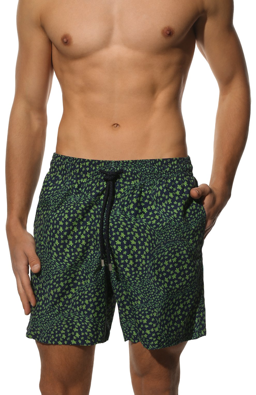 Мужские плавки-шорты VILEBREQUIN зеленого цвета, арт. MOOU2B35/390 | Фото 2 (Материал внешний: Синтетический материал; Принт: С принтом; Мужское Кросс-КТ: плавки-шорты)