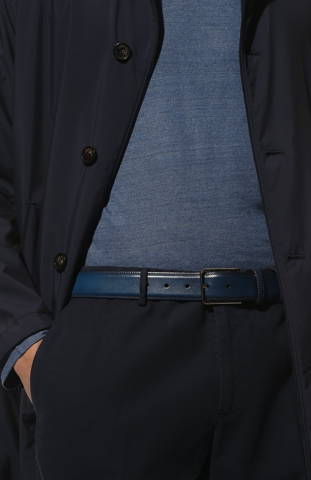 Мужской кожаный ремень SANTONI синего цвета, арт. CM35VC003B91GVVDZ67 | Фото 2 (Материал: Натуральная кожа; Случай: Формальный)