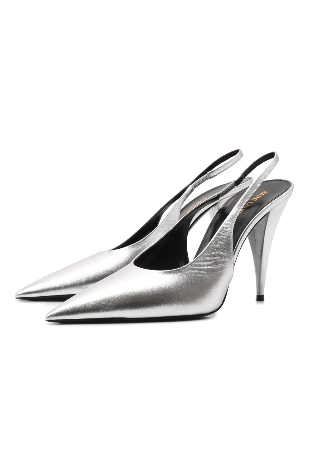Женские кожаные туфли SAINT LAURENT серебряного цвета, арт. 686252/AAADW | Фото 1 (Каблук высота: Высокий; Материал внешний: Кожа; Материал внутренний: Натуральная кожа; Каблук тип: Шпилька)