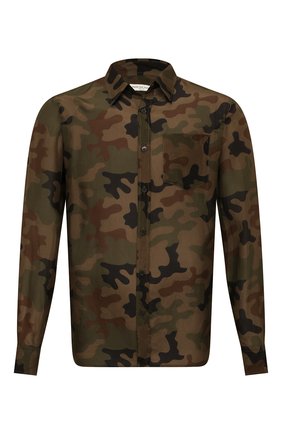 Мужская шелковая рубашка DRIES VAN NOTEN хаки цвета по цене 61500 руб., арт. 221-020760-4064 | Фото 1 Мужская шелковая рубашка DRIES VAN NOTEN хаки цвета, арт. 221-020760-4064 | Фото 1 (Длина (для топов): Стандартные; Рукава: Длинные; Материал внешний: Шелк; Случай: Повседневный; Манжеты: На пуговицах; Воротник: Кент; Принт: С принтом; Стили: Милитари)