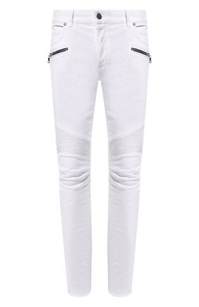 Мужские джинсы BALMAIN белого цвета, арт. XH1MG005/DB69 | Фото 1 (Длина (брюки, джинсы): Стандартные; Материал внешний: Хлопок, Деним; Кросс-КТ: Деним; Силуэт М (брюки): Узкие; Стили: Гранж)