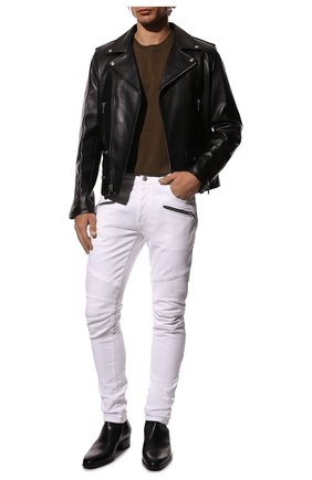 Мужские джинсы BALMAIN белого цвета, арт. XH1MG005/DB69 | Фото 2 (Длина (брюки, джинсы): Стандартные; Материал внешний: Хлопок, Деним; Кросс-КТ: Деним; Силуэт М (брюки): Узкие; Стили: Гранж)