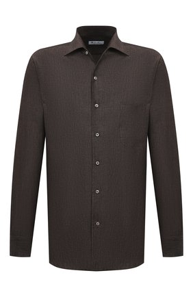 Мужская льняная рубашка LORO PIANA коричневого цвета по цене 54550 руб., арт. FAF2545 | Фото 1 Мужская льняная рубашка LORO PIANA коричневого цвета, арт. FAF2545 | Фото 1 (Рукава: Длинные; Длина (для топов): Стандартные; Материал внешний: Лен; Случай: Повседневный; Манжеты: На пуговицах; Воротник: Акула; Принт: Однотонные; Стили: Кэжуэл)