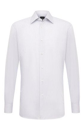 Мужская хлопковая сорочка ERMENEGILDO ZEGNA белого цвета по цене 41350 руб., арт. 301226/9RS0PA | Фото 1 Мужская хлопковая сорочка ERMENEGILDO ZEGNA белого цвета, арт. 301226/9RS0PA | Фото 1 (Рукава: Длинные; Длина (для топов): Стандартные; Материал внешний: Хлопок; Случай: Формальный; Манжеты: На пуговицах; Воротник: Кент; Принт: Полоска; Рубашки М: Slim Fit; Стили: Классический)