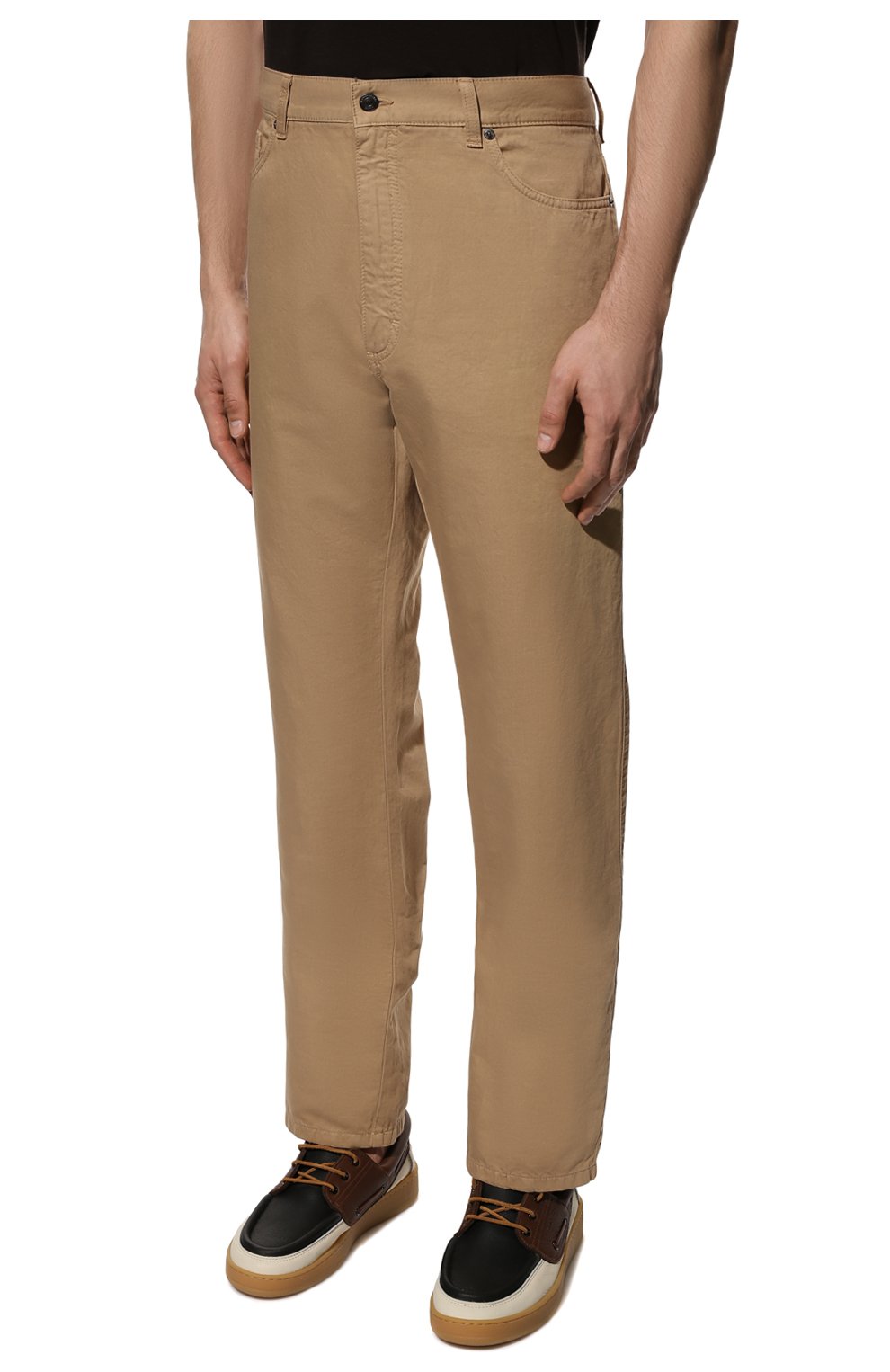 Мужские брюки из хлопка и льна ERMENEGILDO ZEGNA бежевого цвета, арт. UZI37/GAN | Фото 3 (Длина (брюки, джинсы): Стандартные; Случай: Повседневный; Материал внешний: Хлопок; Стили: Кэжуэл)