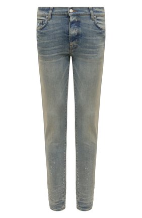 Мужские джинсы AMIRI голубого цвета, арт. PXMD002-408 | Фото 1 (Длина (брюки, джинсы): Стандартные; Материал внешний: Хлопок, Деним; Кросс-КТ: Деним; Силуэт М (брюки): Узкие; Детали: Потертости; Стили: Гранж)
