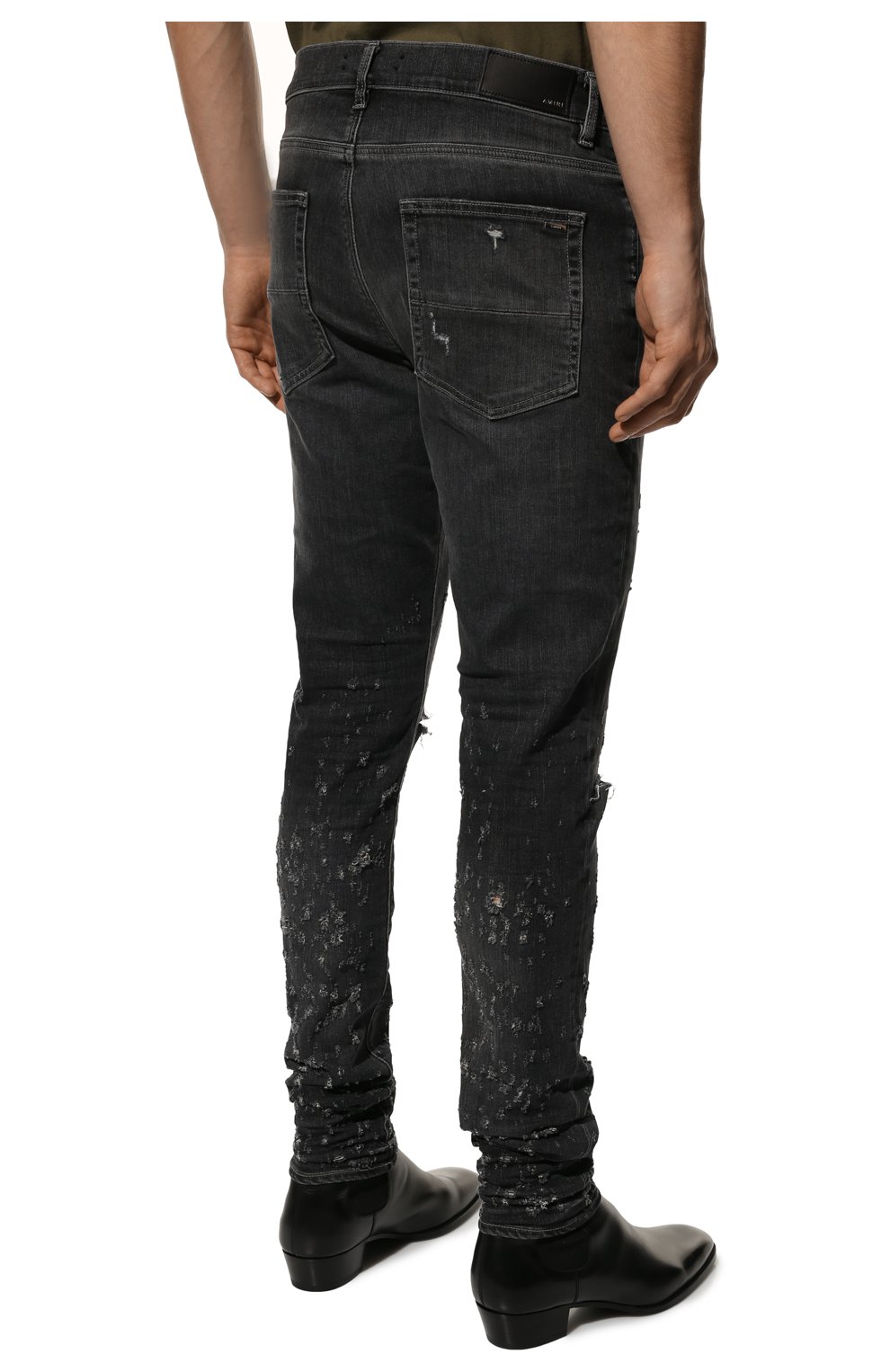 Мужские джинсы AMIRI темно-серого цвета, арт. PS22MDS144-030 | Фото 4 (Силуэт М (брюки): Узкие; Кросс-КТ: Деним; Длина (брюки, джинсы): Стандартные; Стили: Гранж; Материал внешний: Хлопок, Деним; Детали: Потертости)