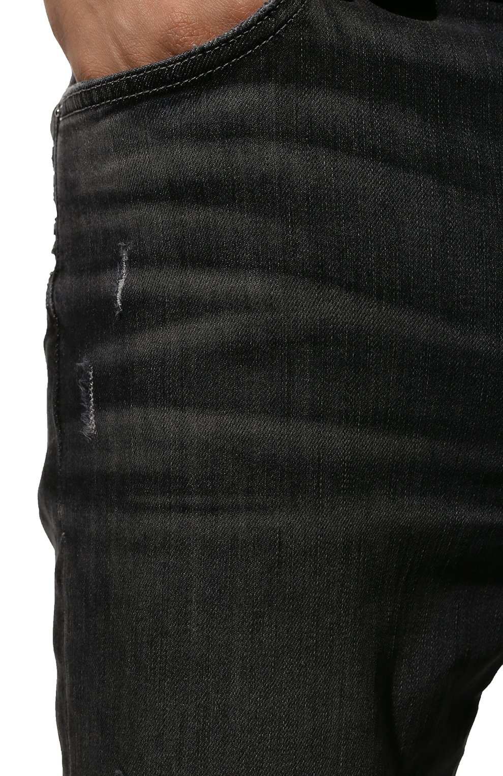 Мужские джинсы AMIRI темно-серого цвета, арт. PS22MDS144-030 | Фото 5 (Силуэт М (брюки): Узкие; Кросс-КТ: Деним; Длина (брюки, джинсы): Стандартные; Стили: Гранж; Материал внешний: Хлопок, Деним; Детали: Потертости)