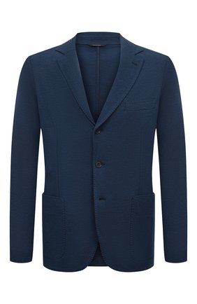 Мужской пиджак из хлопка и шелка LORO PIANA синего цвета по цене 194000 руб., арт. FAE8388 | Фото 1 Мужской пиджак из хлопка и шелка LORO PIANA синего цвета, арт. FAE8388 | Фото 1 (Материал внешний: Шелк, Хлопок; Длина (для топов): Стандартные; Рукава: Длинные; Случай: Повседневный; Пиджаки М: Приталенный; 1-2-бортные: Однобортные; Стили: Кэжуэл)
