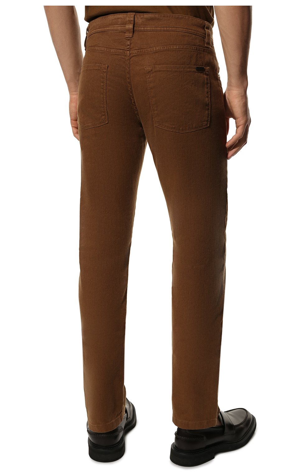 Мужские брюки изо льна и хлопка LORO PIANA коричневого цвета, арт. FAI1646 | Фото 4 (Длина (брюки, джинсы): Стандартные; Случай: Повседневный; Материал внешний: Хлопок, Лен; Стили: Кэжуэл)