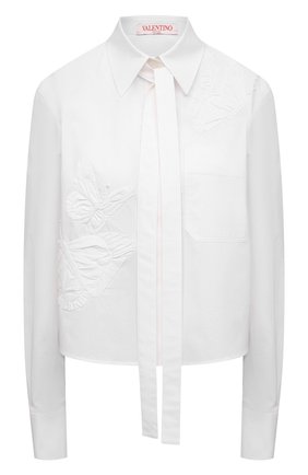 Женская хлопковая рубашка VALENTINO белого цвета, арт. XB3AB3305A6 | Фото 1 (Материал внешний: Хлопок; Длина (для топов): Стандартные; Рукава: Длинные; Стили: Романтичный; Принт: Без принта; Женское Кросс-КТ: Рубашка-одежда)
