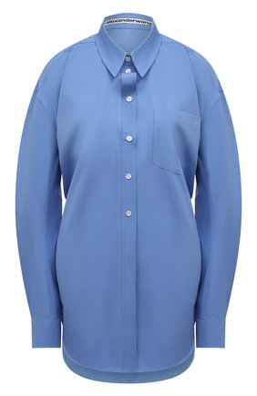 Женская хлопковая рубашка ALEXANDER WANG голубого цвета, арт. 1WC1221552 | Фото 1 (Длина (для топов): Удлиненные; Рукава: Длинные; Материал внешний: Хлопок; Стили: Романтичный; Принт: Без принта; Женское Кросс-КТ: Рубашка-одежда)