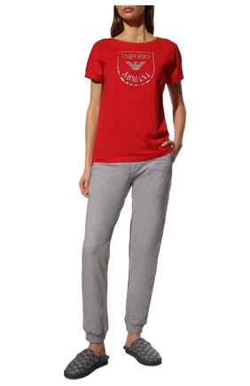 Женская хлопковая футболка EMPORIO ARMANI красного цвета, арт. 164340/2R255 | Фото 2 (Длина (для топов): Стандартные; Материал внешний: Хлопок; Рукава: Короткие; Женское Кросс-КТ: Футболка-белье)